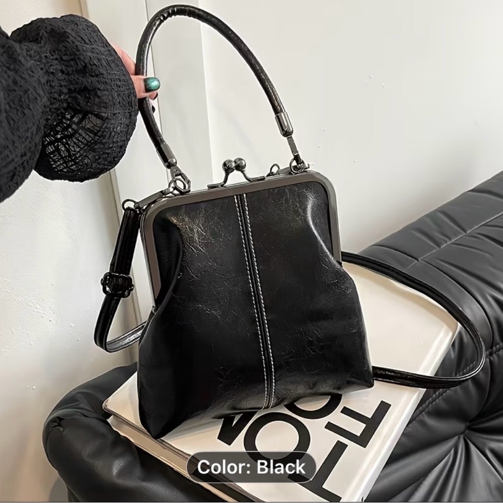 Elegant Black Leather Nickel Crossbody Bag